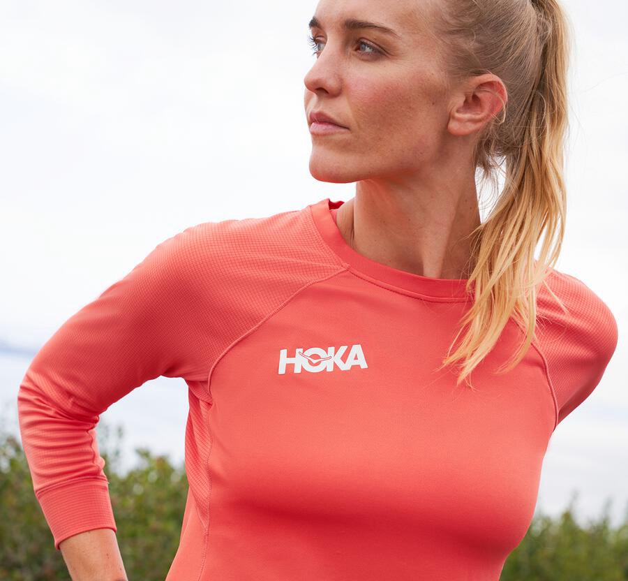 Hoka One One Top Kadın Turuncu - Performance 3/4 Sleeve - CX9342516